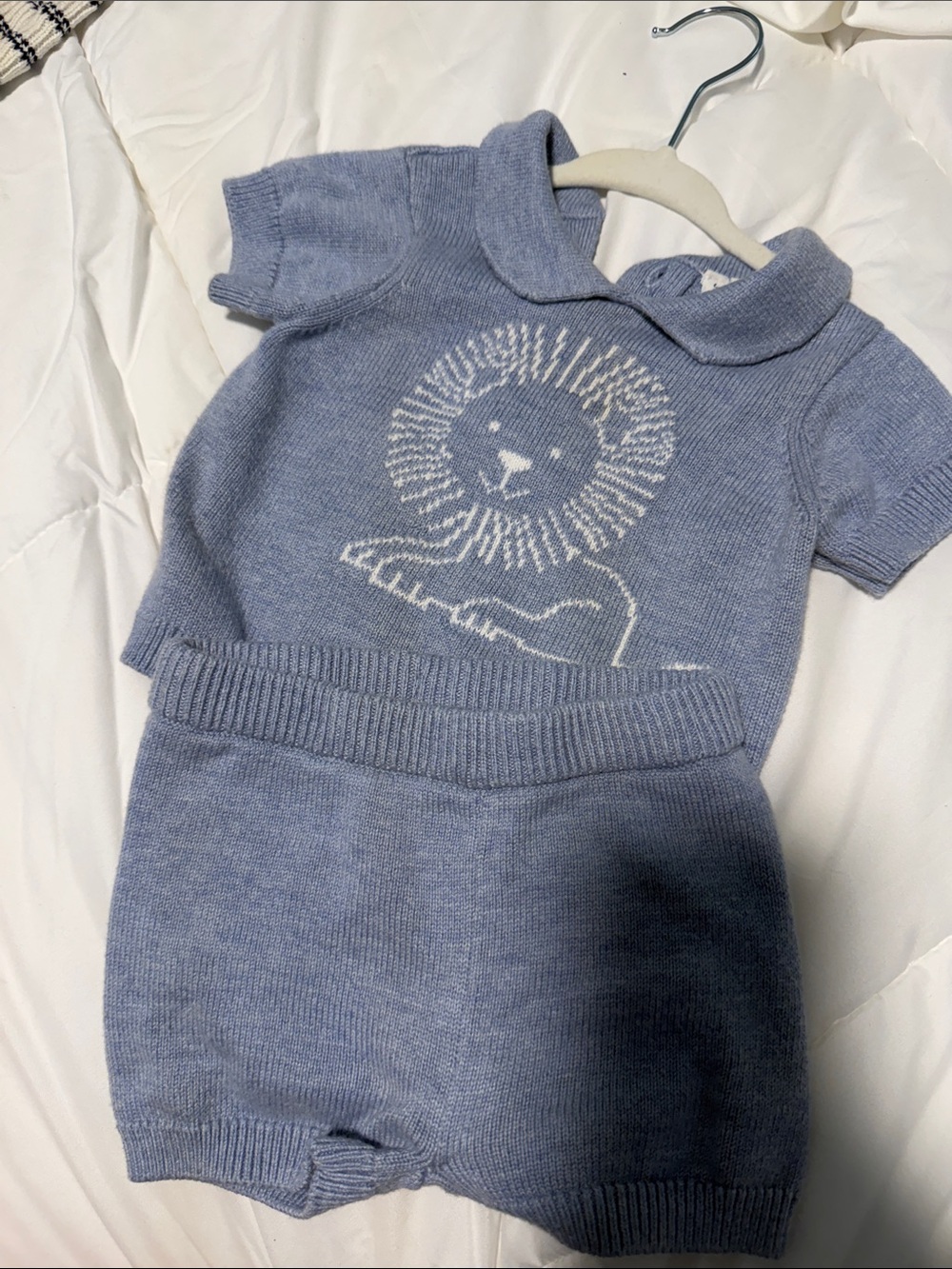 Janie and Jack Light Blue Knit Lion Matching Set